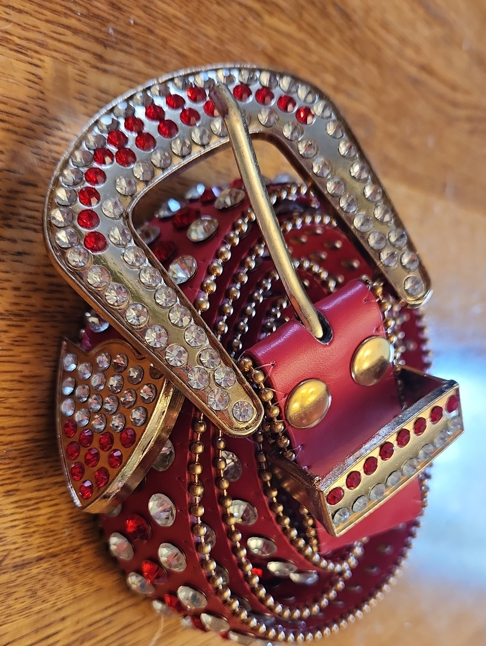 Y2K Red Leather Rhinestone Western Belt XS/S NIB Target